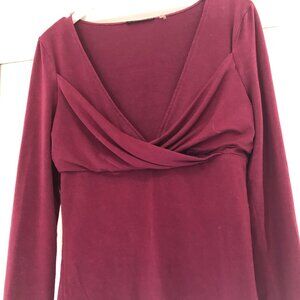 Elie Tahari plum long sleeve draped/wrap V neck top - L